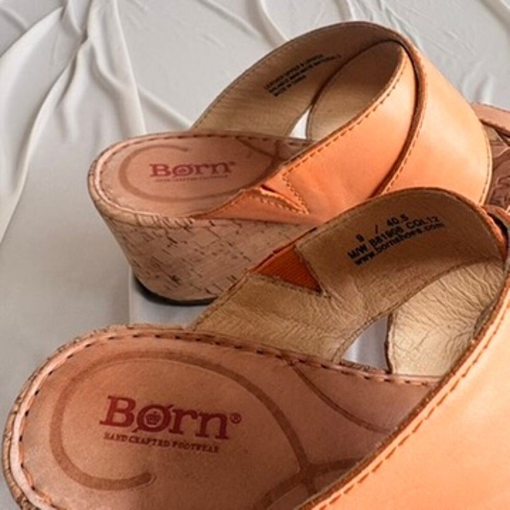 Børn Kapiti Cork Leather Wedge Sandals - Creamsicle Orange, Size 9 - Picture 7 of 11